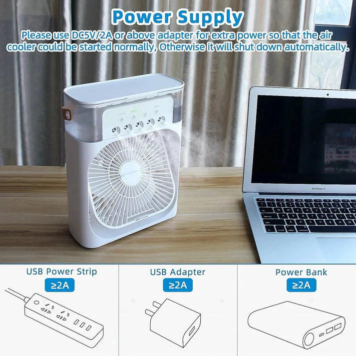 Portable Air Conditioner Cooler USB Electric with LED Night Light, Fine Mist Water, and Humidifier Function
