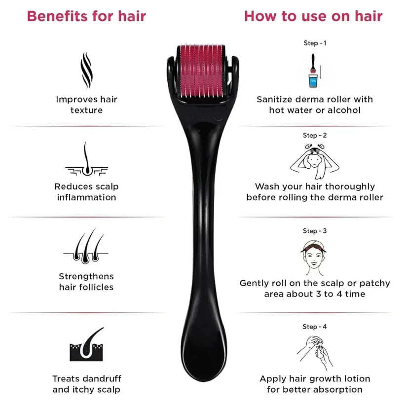 Derma Roller 540 Titanium Needles for Men & Women | Microneedle Facial & Scalp Roller